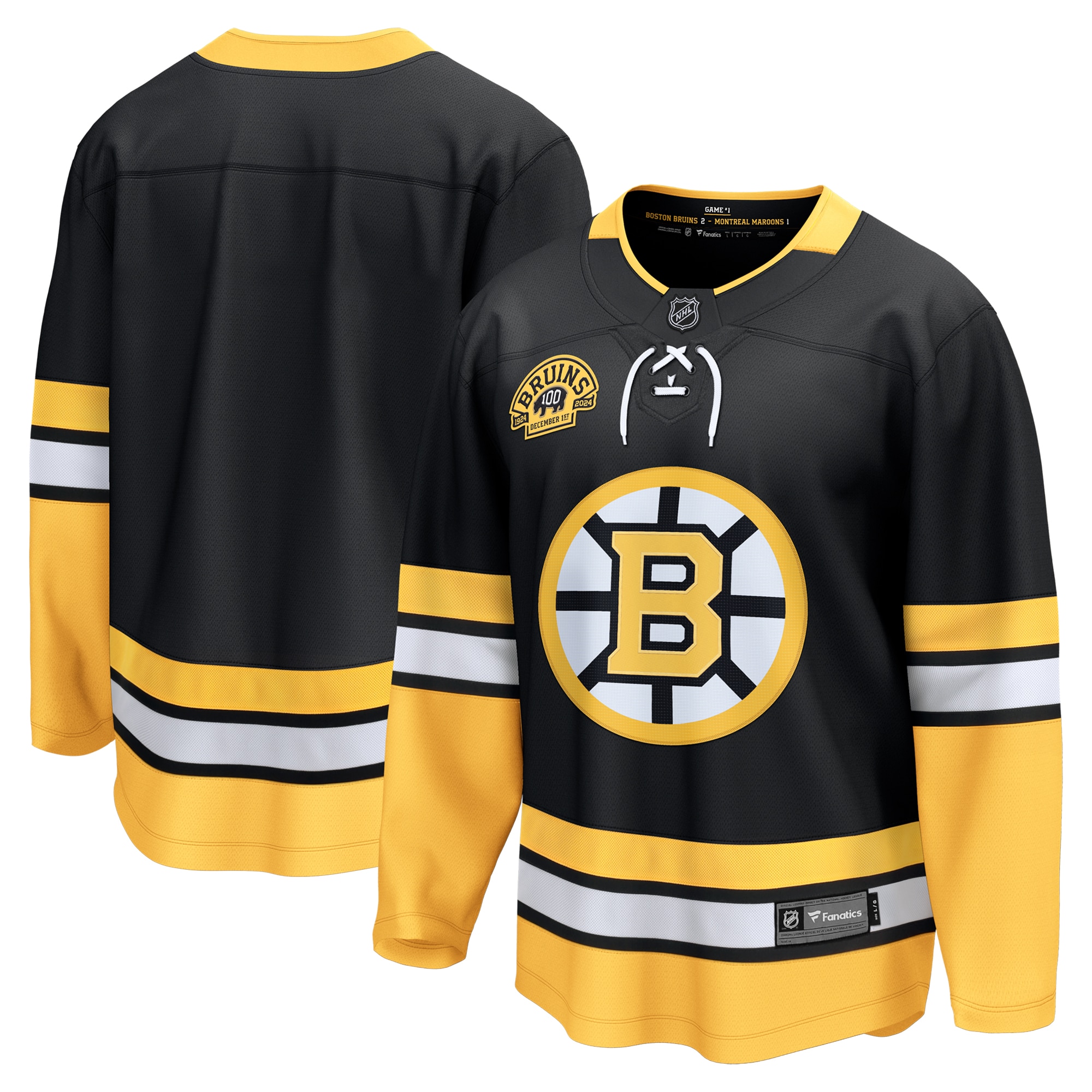 Men's Boston Bruins Black 100th Anniversary Premier Breakaway Hockey Jersey - JS421 