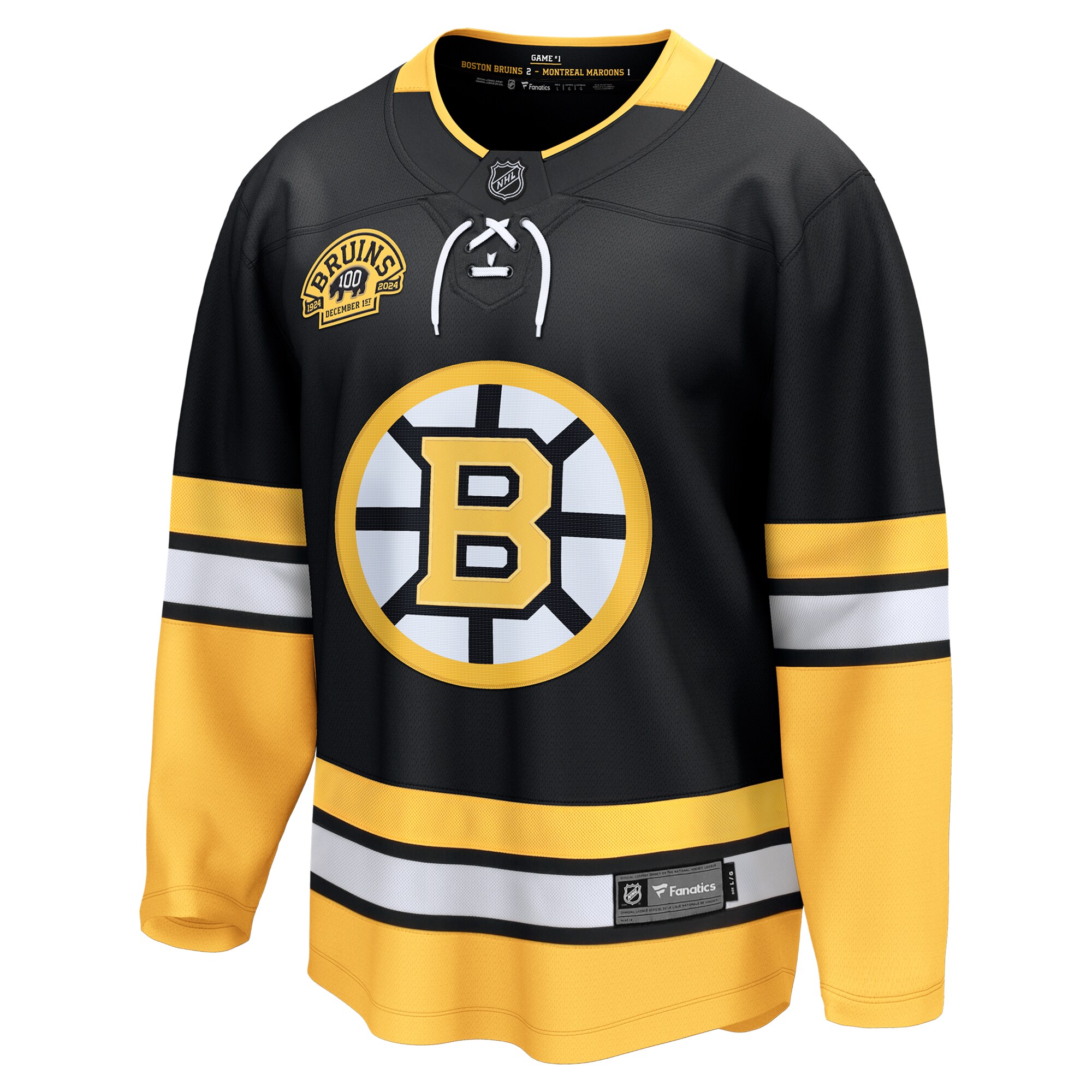 Alternative view of Men's Boston Bruins Black 100th Anniversary Premier Breakaway Hockey Jersey - JS421 