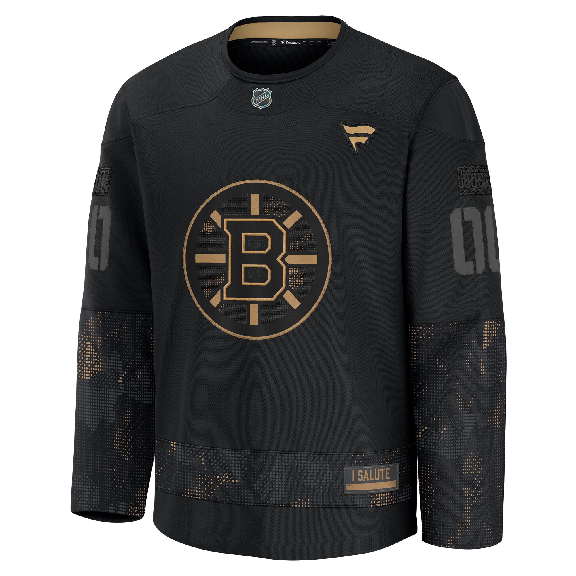 Alternative view of Men's Boston Bruins Black 2024 Military Appreciation Custom Practice Hockey Jersey - JS454 