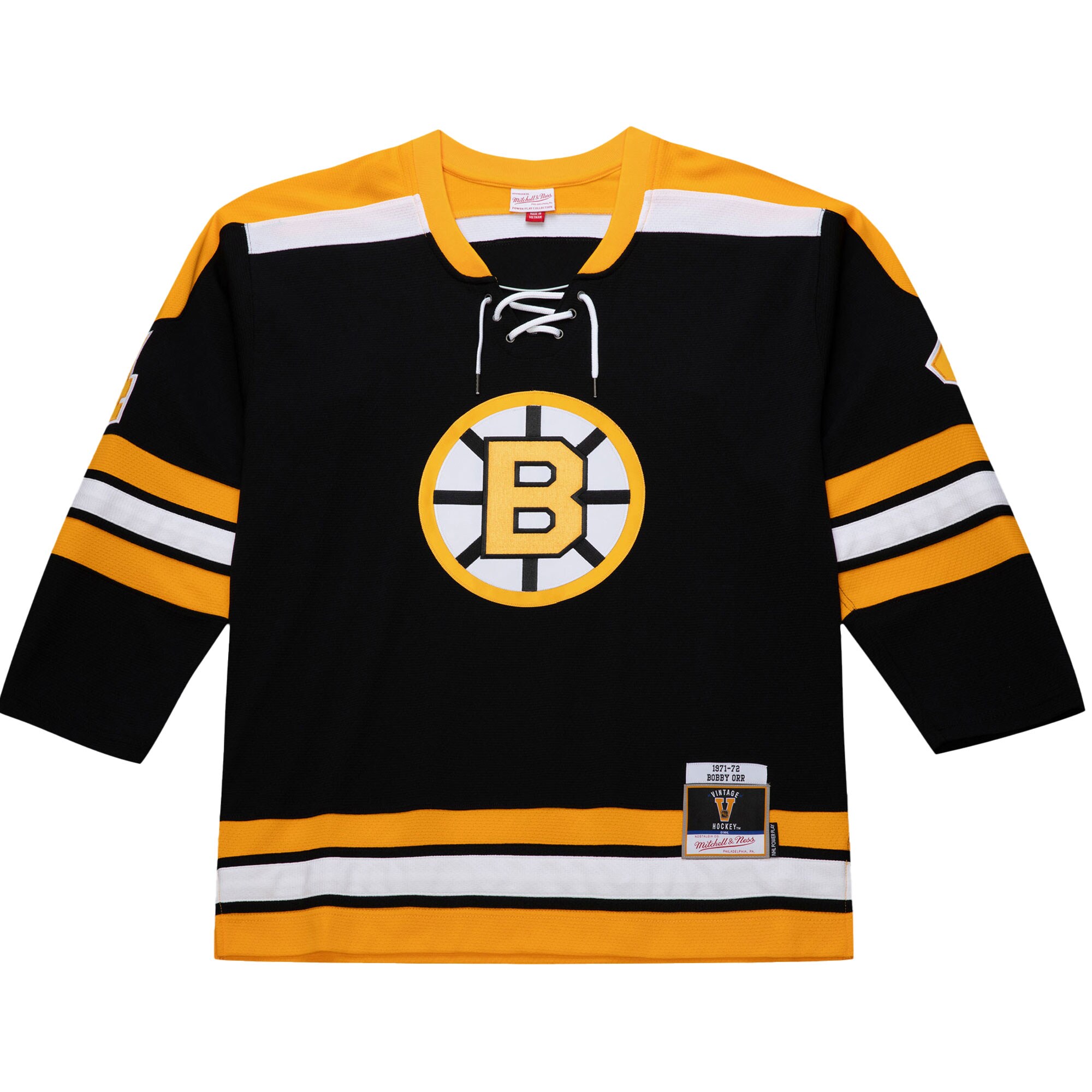 Alternative view of Men's Boston Bruins Bobby Orr Black 1971-72 Power Play Hockey Jersey - JS793 