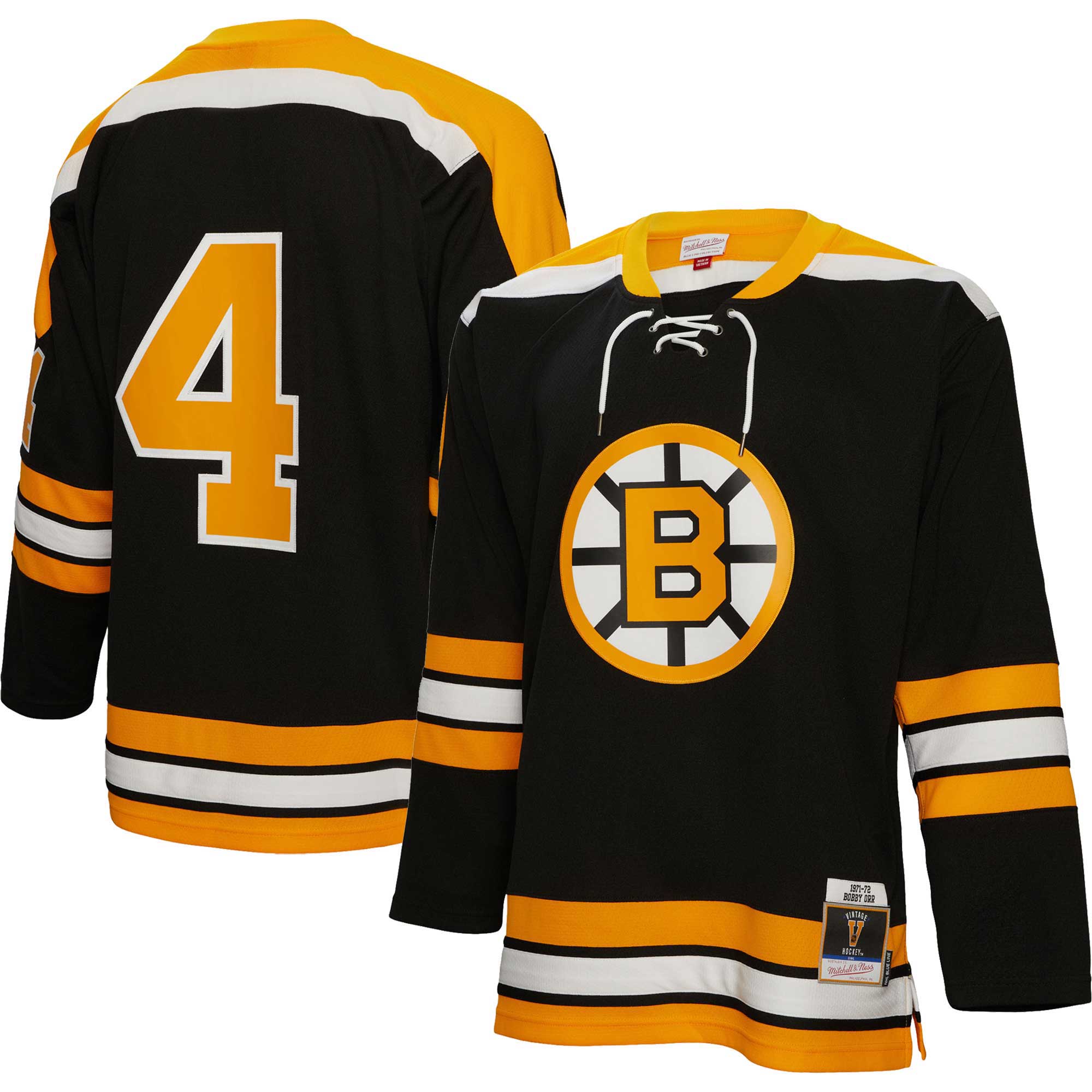 Men's Boston Bruins Bobby Orr Mitchell & Ness Black Big & Tall 1971 Blue Line Player Hockey Jersey - JS992 