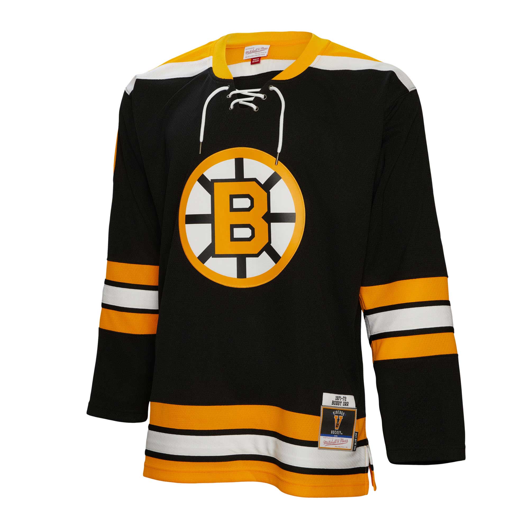 Alternative view of Men's Boston Bruins Bobby Orr Mitchell & Ness Black Big & Tall 1971 Blue Line Player Hockey Jersey - JS992 