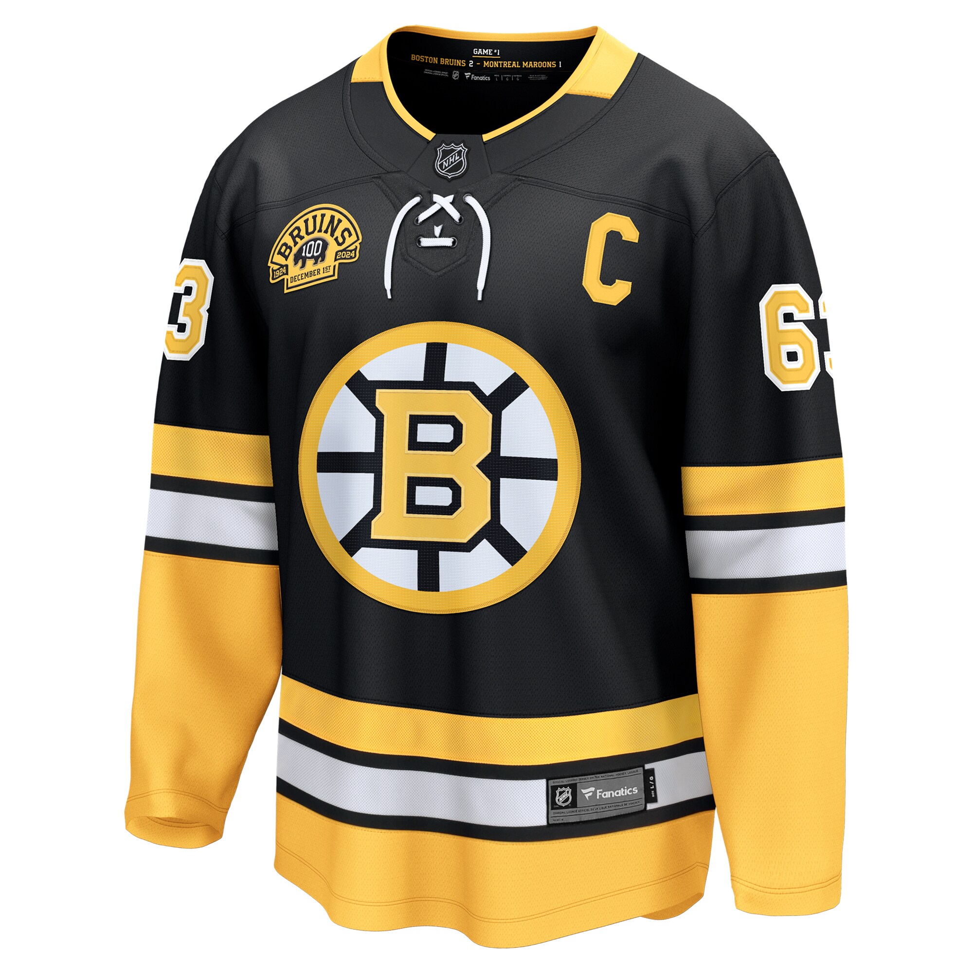 Alternative view of Men's Boston Bruins Brad Marchand Black 100th Anniversary Premier Breakaway Player Hockey Jersey - JS838 