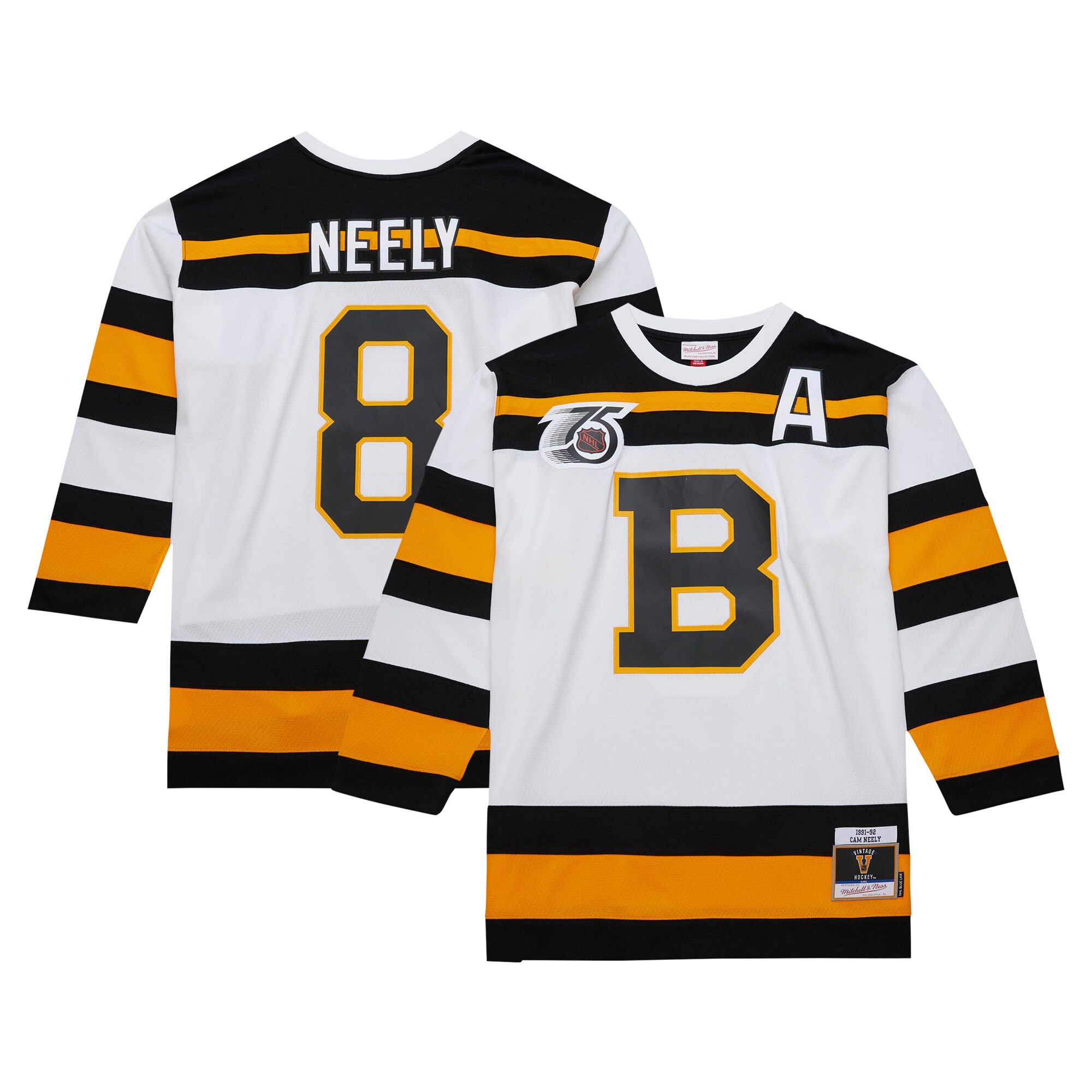 Men's Boston Bruins Cam Neely Mitchell & Ness White 1991/92 Alternate Captain Blue Line Player Hockey Jersey - JS875 
