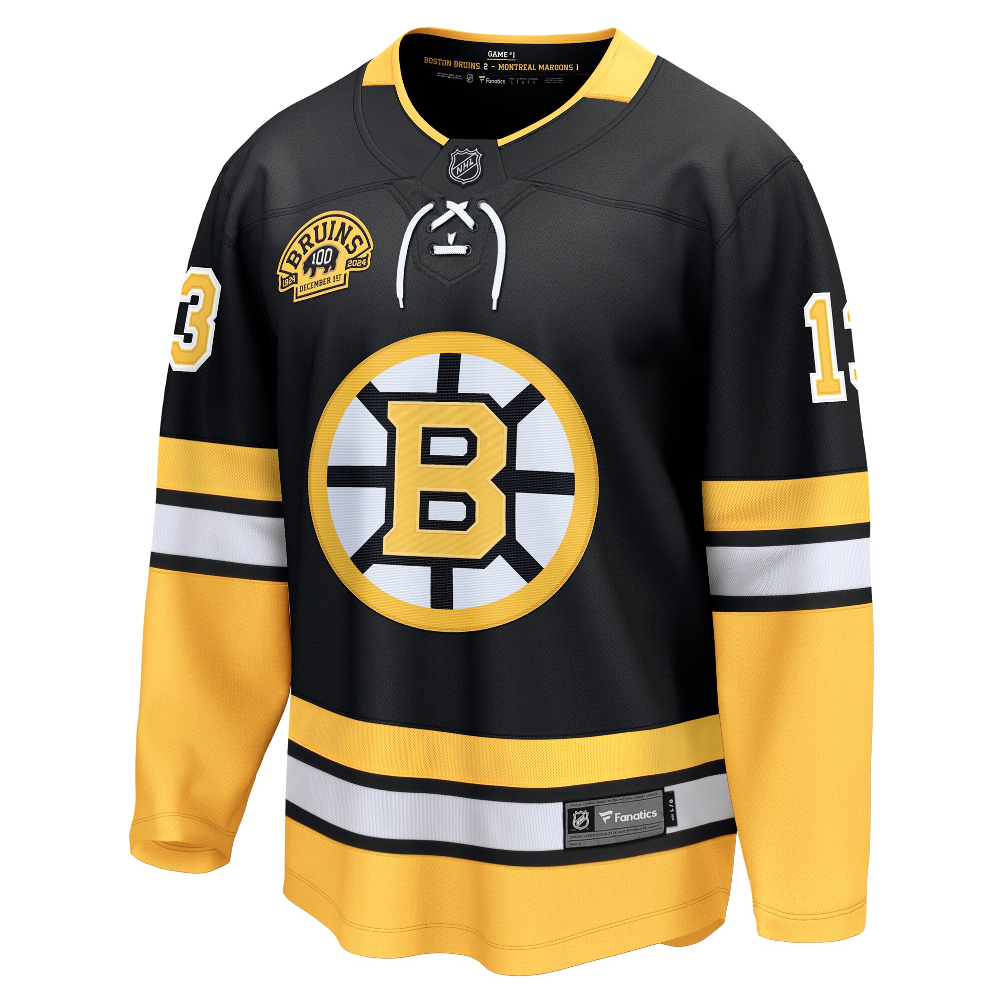Alternative view of Men's Boston Bruins Charlie Coyle Black 100th Anniversary Premier Breakaway Player Hockey Jersey - JS963 