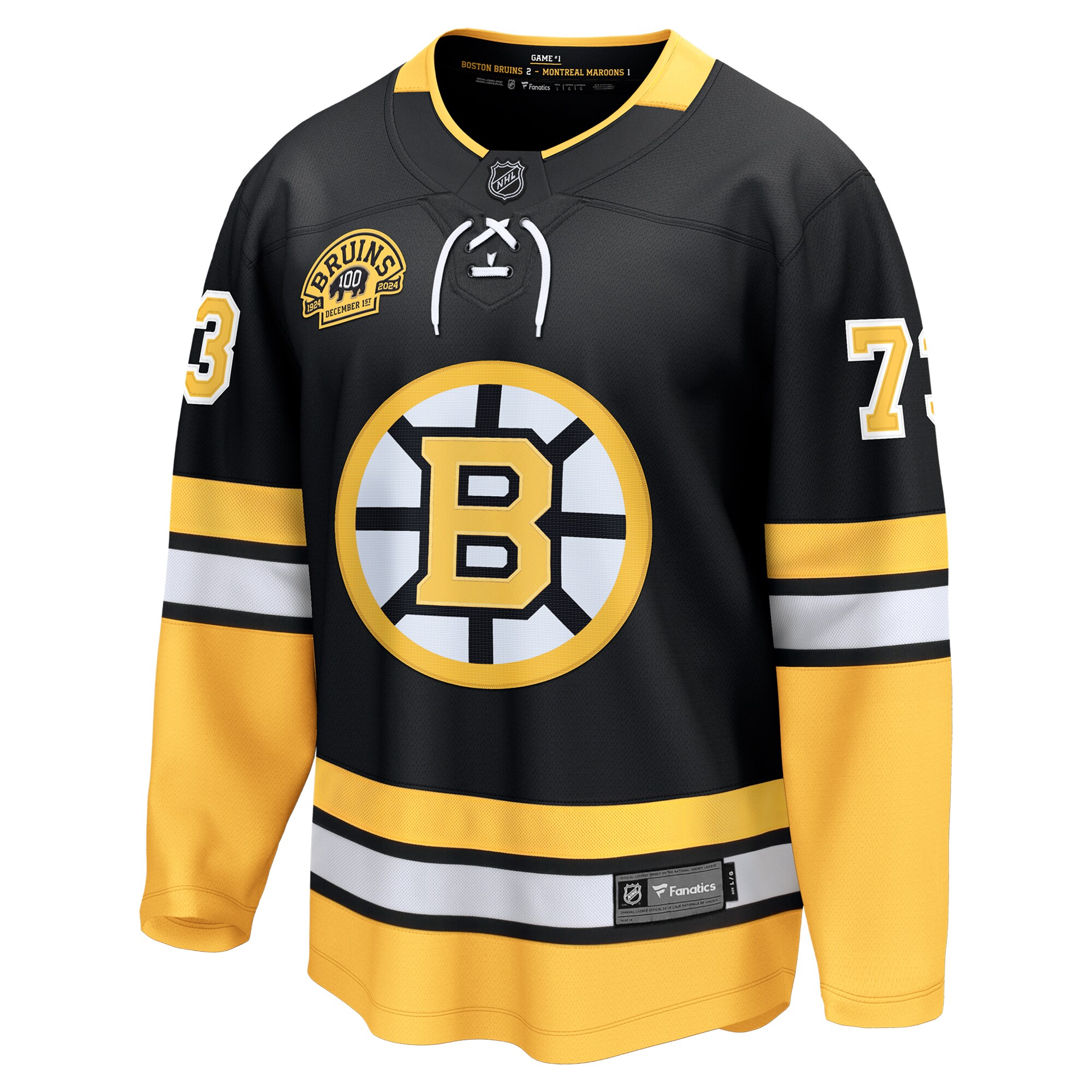 Alternative view of Men's Boston Bruins Charlie McAvoy Black 100th Anniversary Premier Breakaway Player Hockey Jersey - JS517 