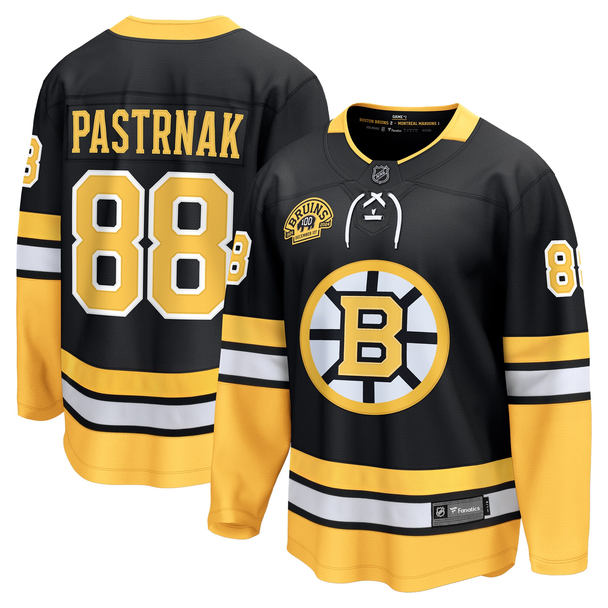 Men's Boston Bruins David Pastrnak Black 100th Anniversary Premier Breakaway Player Hockey Jersey - JS635 