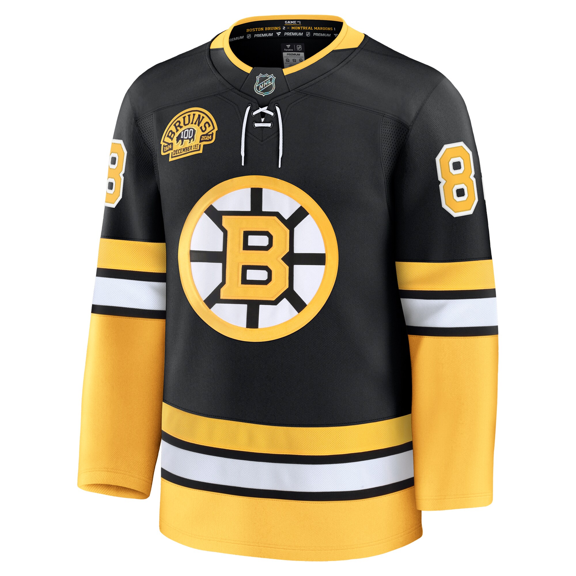 Alternative view of Men's Boston Bruins David Pastrnak Black Alternate 100th Anniversary Premium Hockey Jersey - JS855 