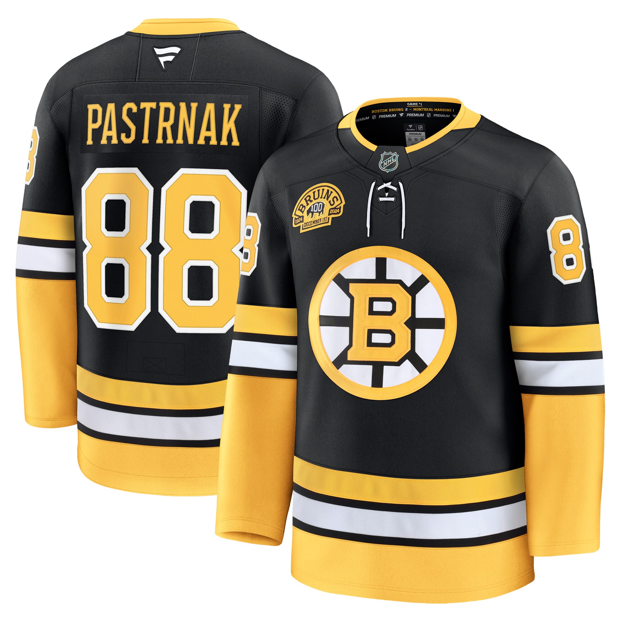 Men's Boston Bruins David Pastrnak Black Alternate 100th Anniversary Premium Hockey Jersey - JS855 