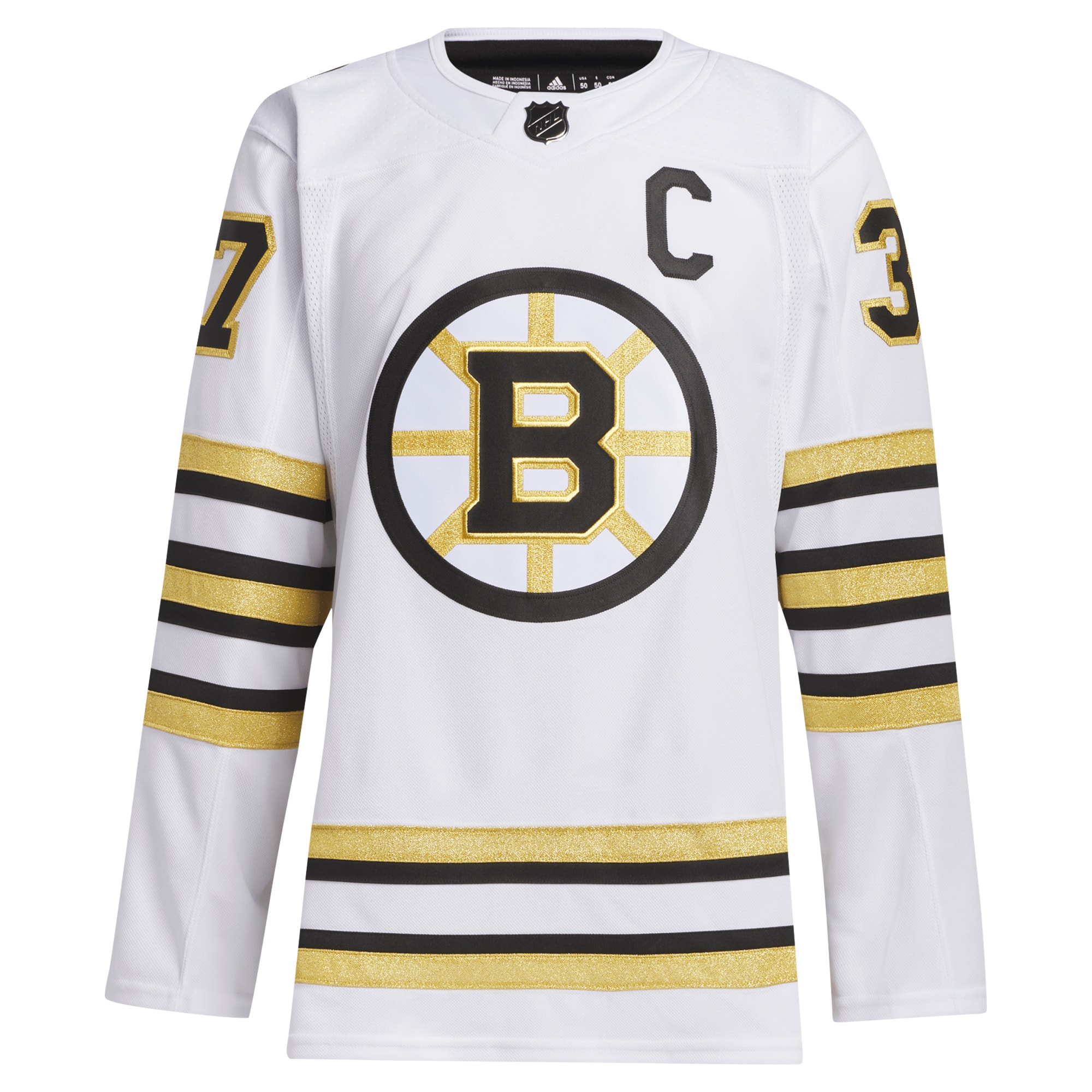 Alternative view of Men's Boston Bruins Patrice Bergeron White Away Primegreen Player Hockey Jersey - JS280 