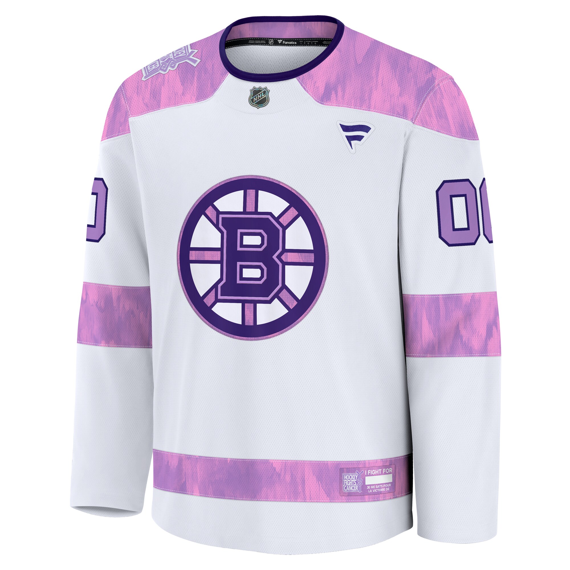 Alternative view of Men's Boston Bruins White 2024 Hockey Fights Cancer Custom Practice Hockey Jersey - JS777 