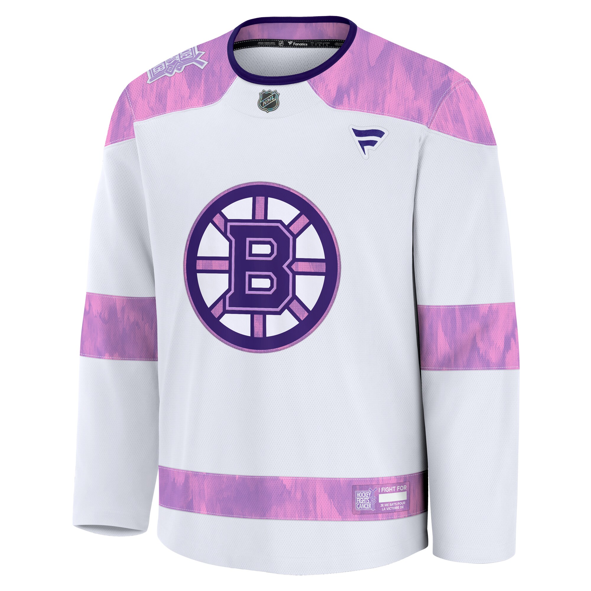 Alternative view of Men's Boston Bruins White 2024 Hockey Fights Cancer Practice Hockey Jersey - JS685 