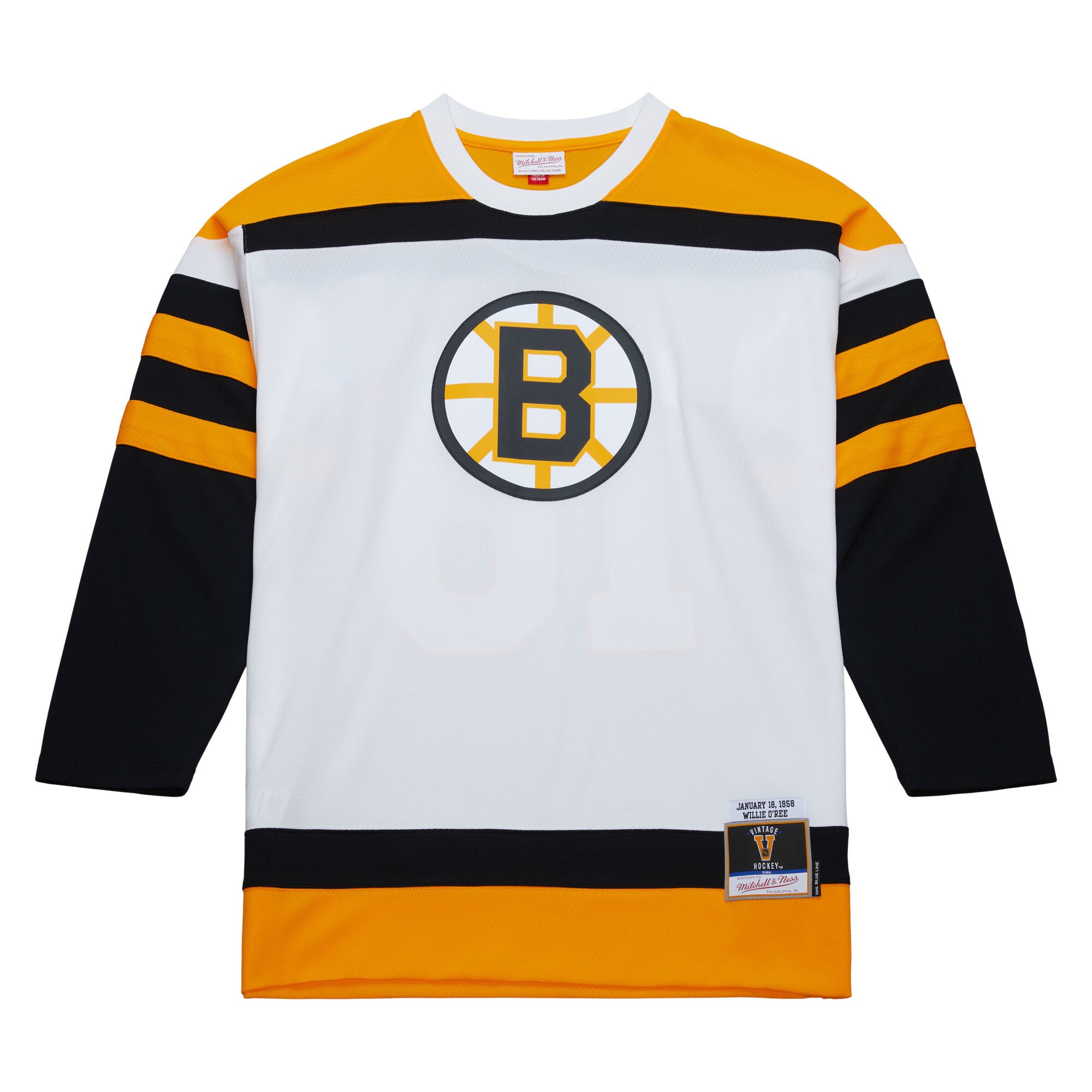 Alternative view of Men's Boston Bruins Willie O'Ree Mitchell & Ness White 1958 Blue Line Player Hockey Jersey - JS624 