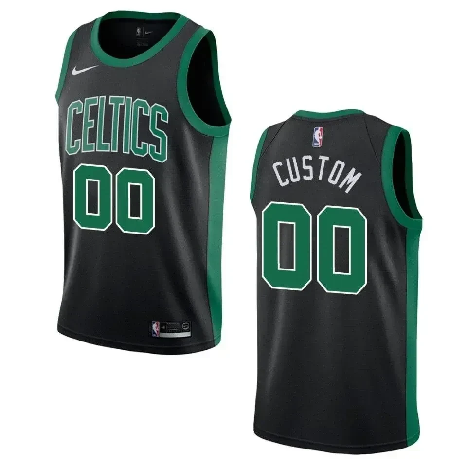 Men's Boston Celtics 00 Custom Statement Swingman Basketball Jersey - Black - JS178