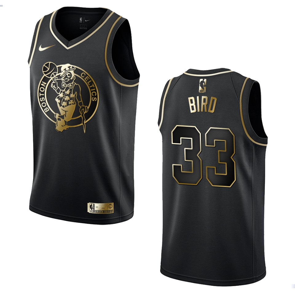 Men's Boston Celtics #33 Larry Bird Golden Edition Basketball Jersey - Black