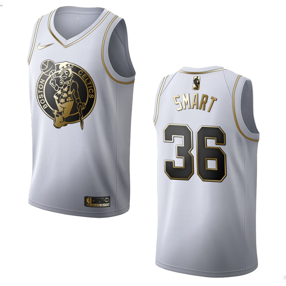 Men’s Boston Celtics #36 Marcus Smart Golden Edition Basketball Jersey – White