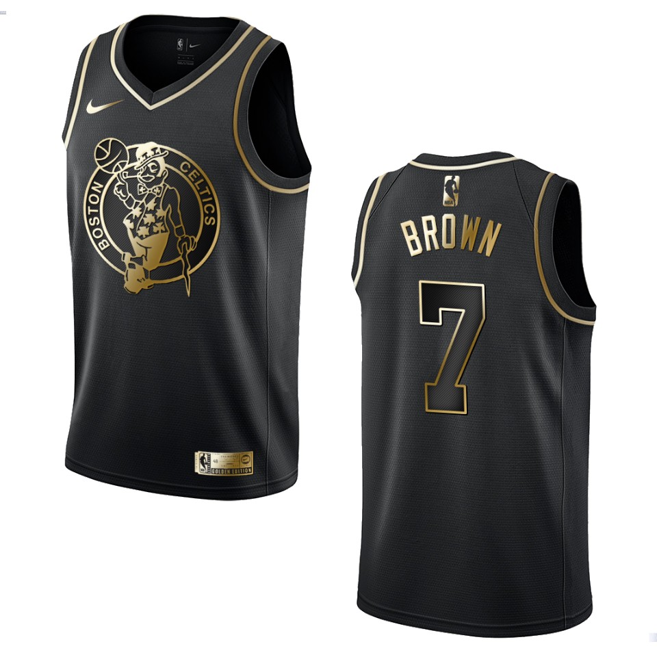 Men’s Boston Celtics #7 Jaylen Brown Golden Edition Basketball Jersey – Black