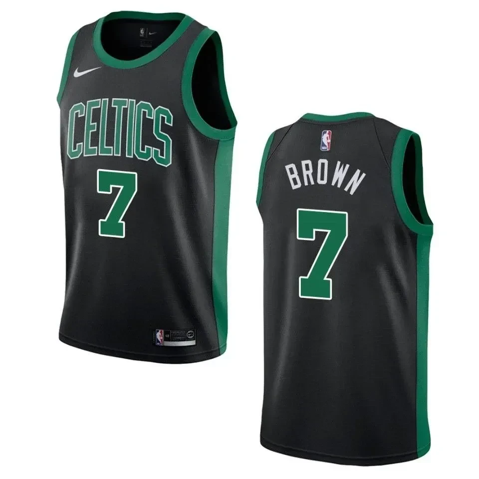 Men's Boston Celtics 7 Jaylen Brown Statement Swingman Basketball Jersey - Black - JS650