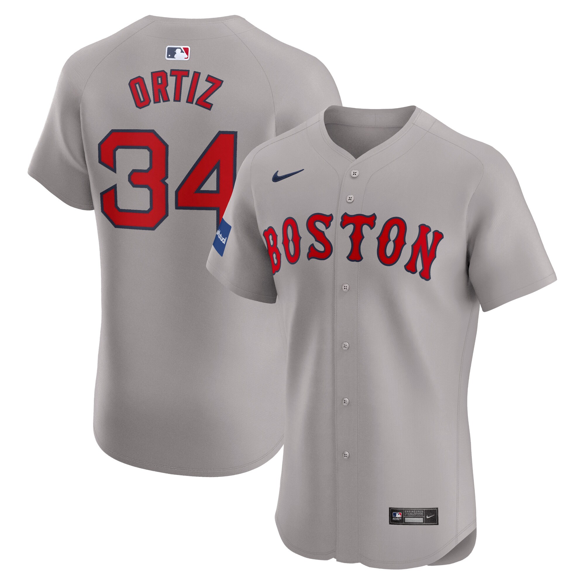 Men's Boston Red Sox David Ortiz Gray Road Elite Sponsor Patch Player Jersey
