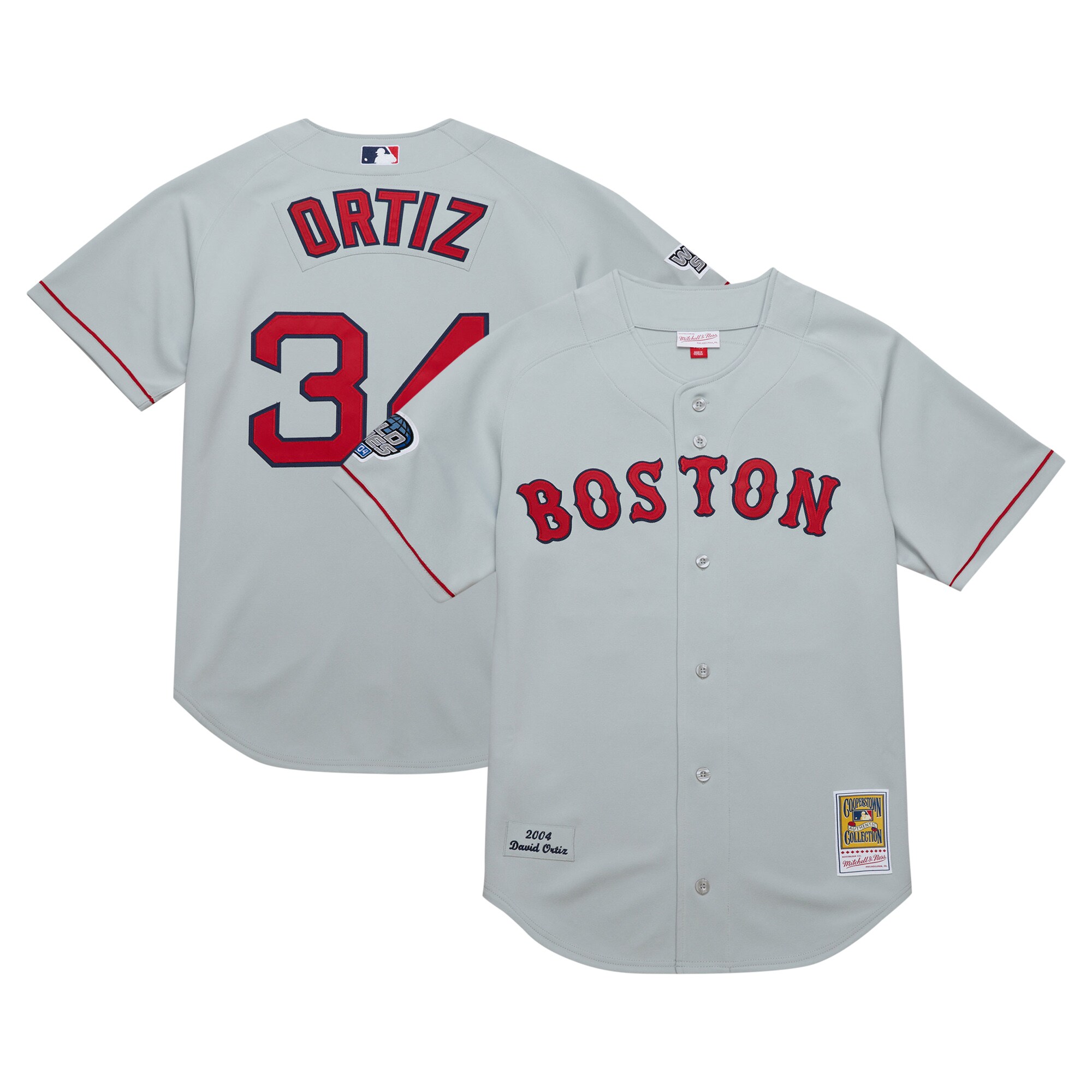 Men's Boston Red Sox David Ortiz Mitchell & Ness Gray 2004 Cooperstown Collection Throwback Baseball Jersey