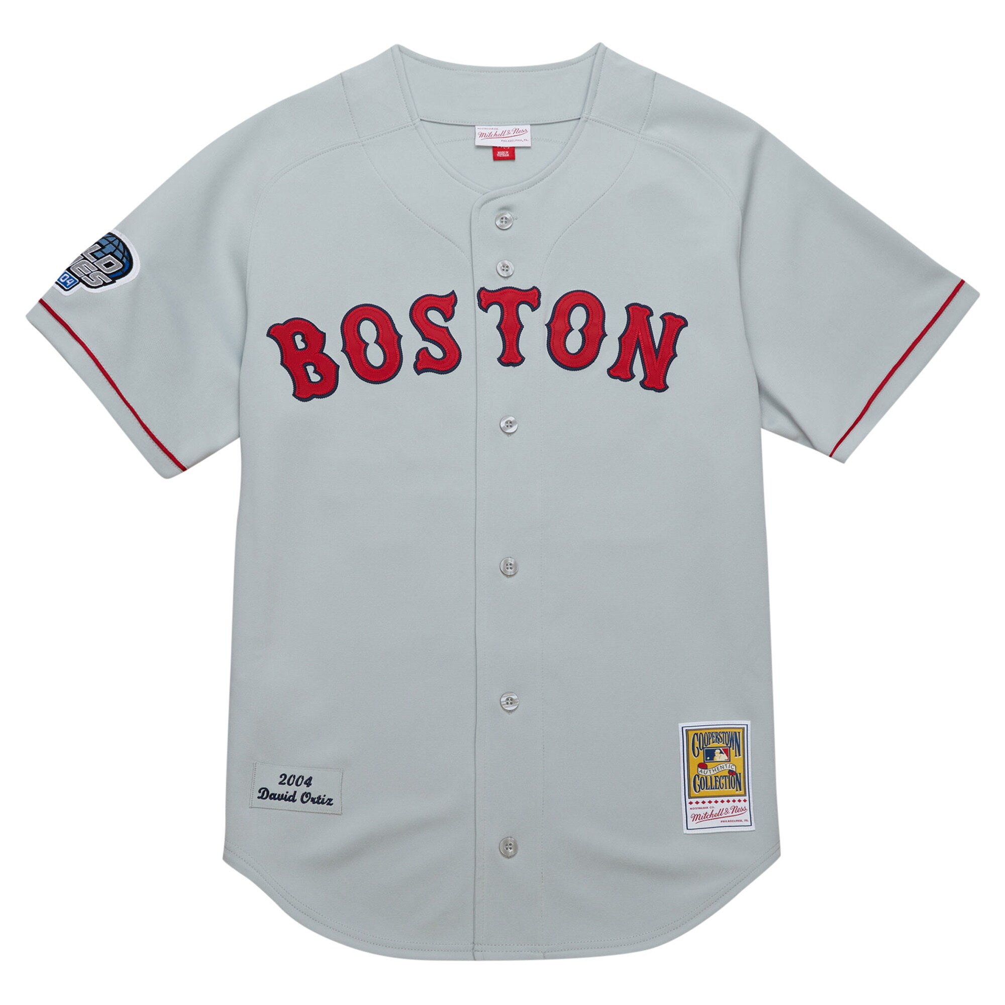Alternative view of Men's Boston Red Sox David Ortiz Mitchell & Ness Gray 2004 Cooperstown Collection Throwback Baseball Jersey