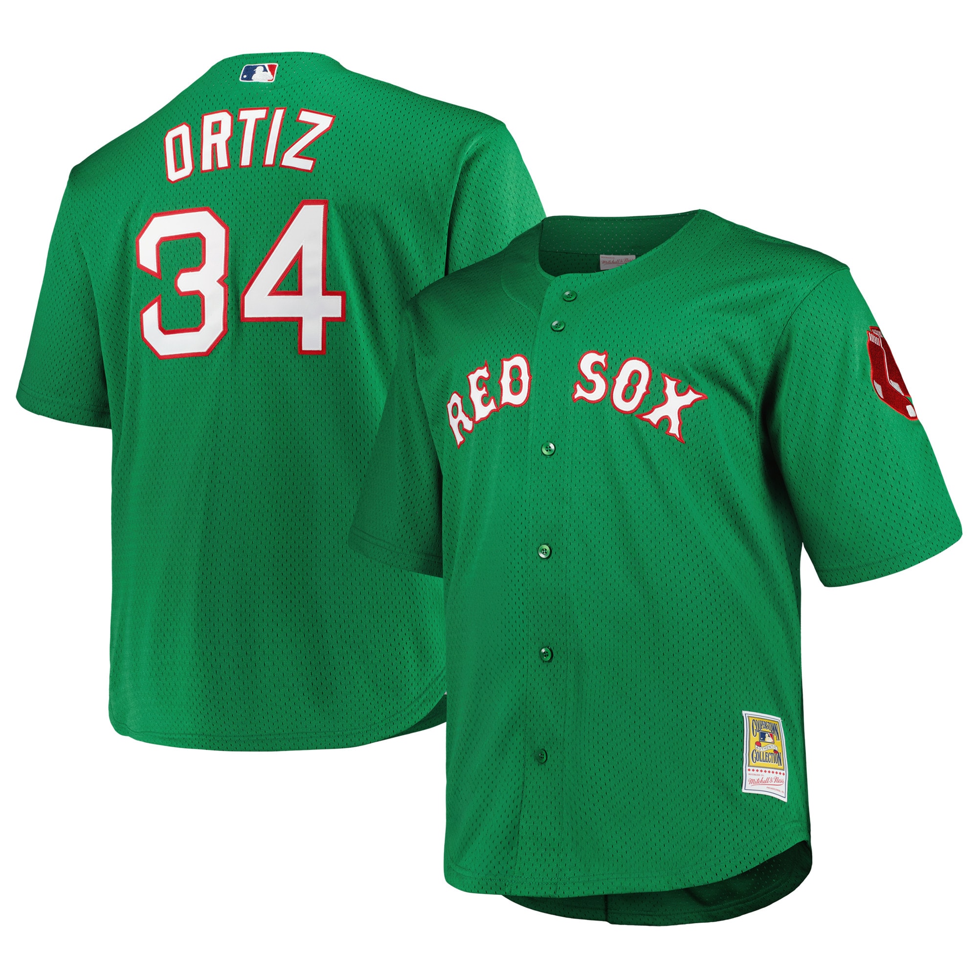 Men's Boston Red Sox David Ortiz Mitchell & Ness Kelly Green Big & Tall Cooperstown Collection Mesh Batting Practice Baseball Jersey