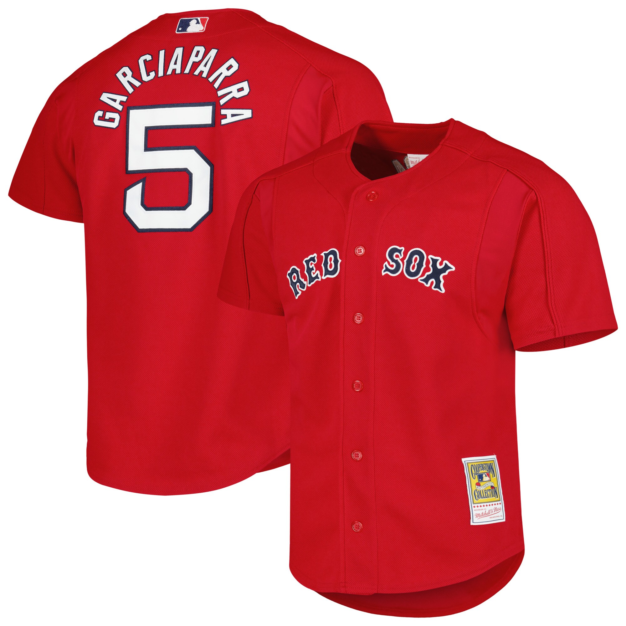 Men's Boston Red Sox Nomar Garciaparra Mitchell & Ness Red Cooperstown Collection Mesh Batting Practice Button-Up Jersey
