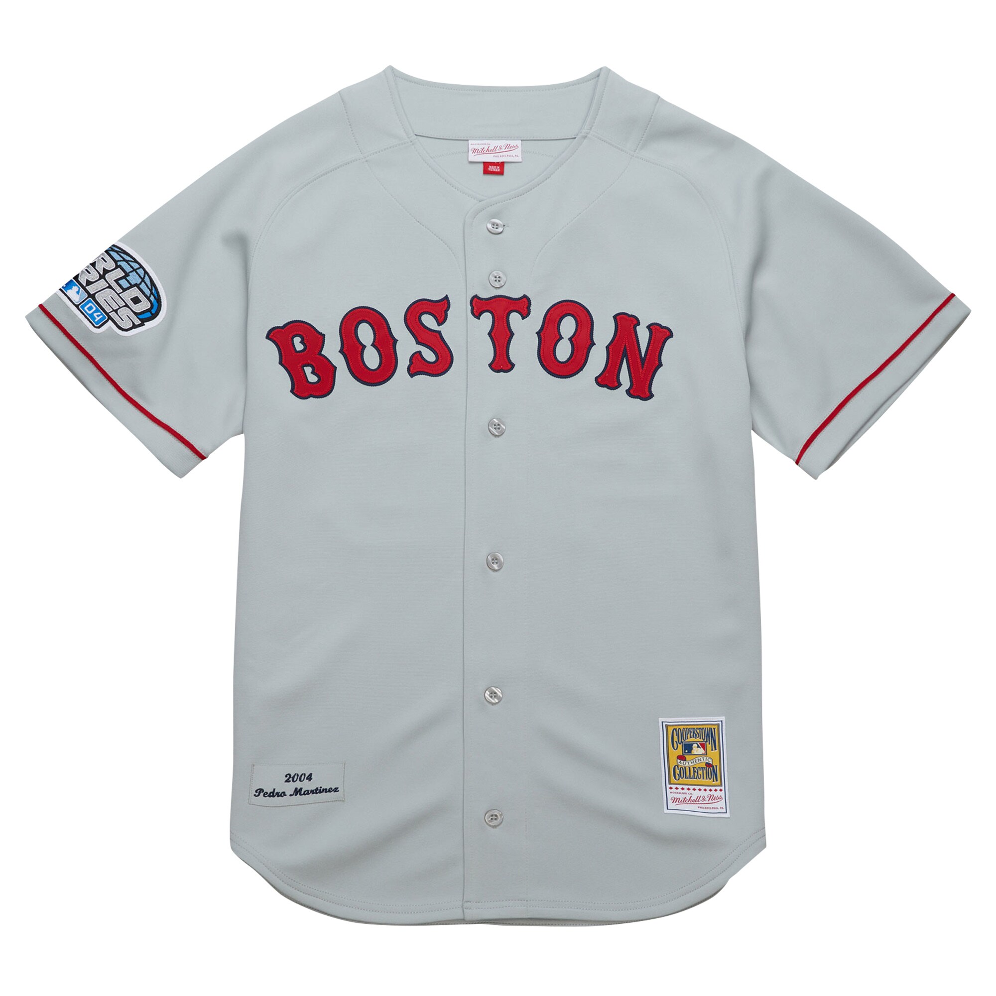 Alternative view of Men's Boston Red Sox Pedro Martinez Mitchell & Ness Gray 2004 Cooperstown Collection Throwback Jersey