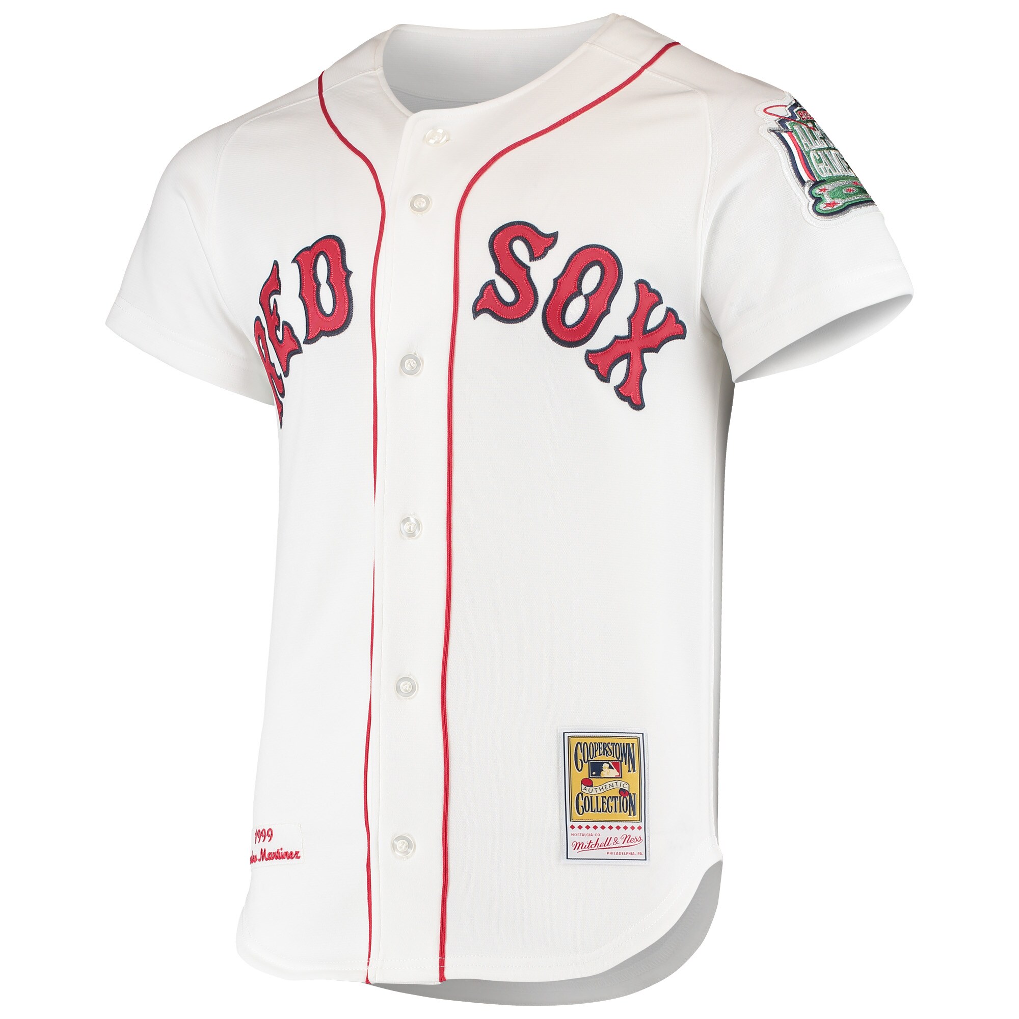 Alternative view of Men's Boston Red Sox Pedro Martinez Mitchell & Ness White 1999 Cooperstown Collection Home Jersey
