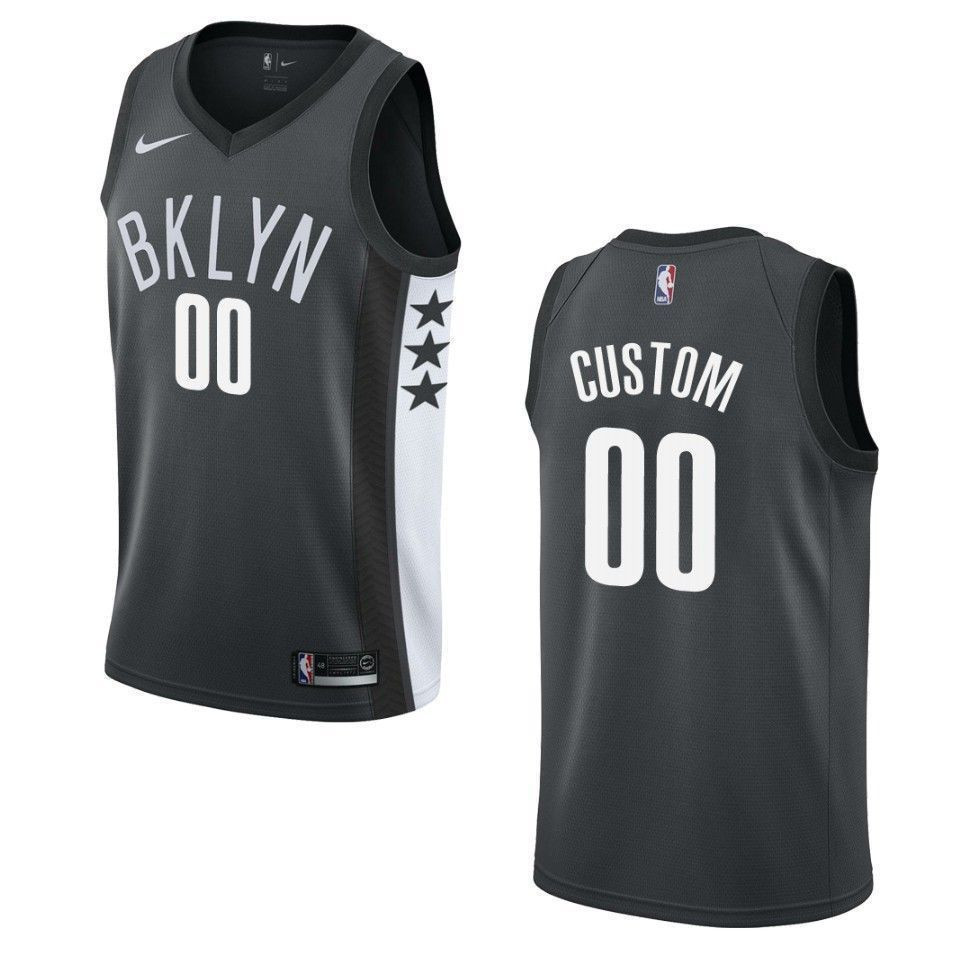 Men's Brooklyn Nets 00 Custom Statement Swingman Jersey - Black - JS811 