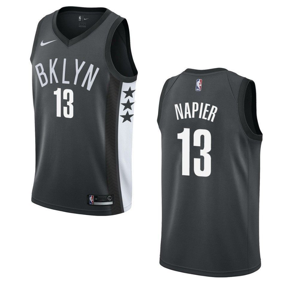 Men's Brooklyn Nets 13 Shabazz Napier Statement Swingman Basketball Jersey - Black - JS546 