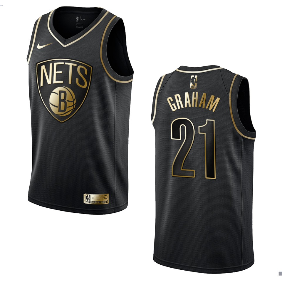 Men’s Brooklyn Nets #21 Treveon Graham Golden Edition Basketball Jersey – Black