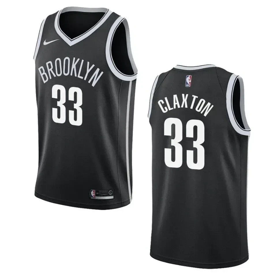 Men's Brooklyn Nets 33 Nicolas Claxton Icon Swingman Jersey - Black - JS514 