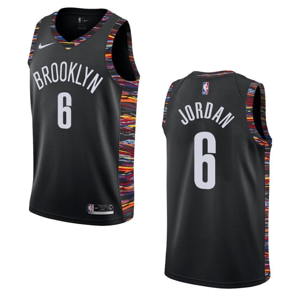 Men's Brooklyn Nets 6 Deandre Jordan City Swingman Basketball Jersey - Black - JS215 