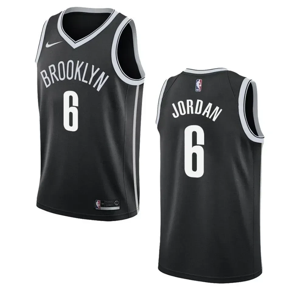 Men's Brooklyn Nets 6 Deandre Jordan Icon Swingman Basketball Jersey - Black - JS497 