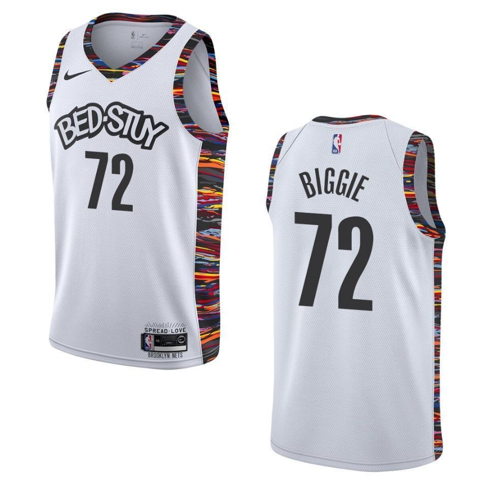Men's Brooklyn Nets 72 Biggie Smalls City Basketball Jersey - White - JS176 