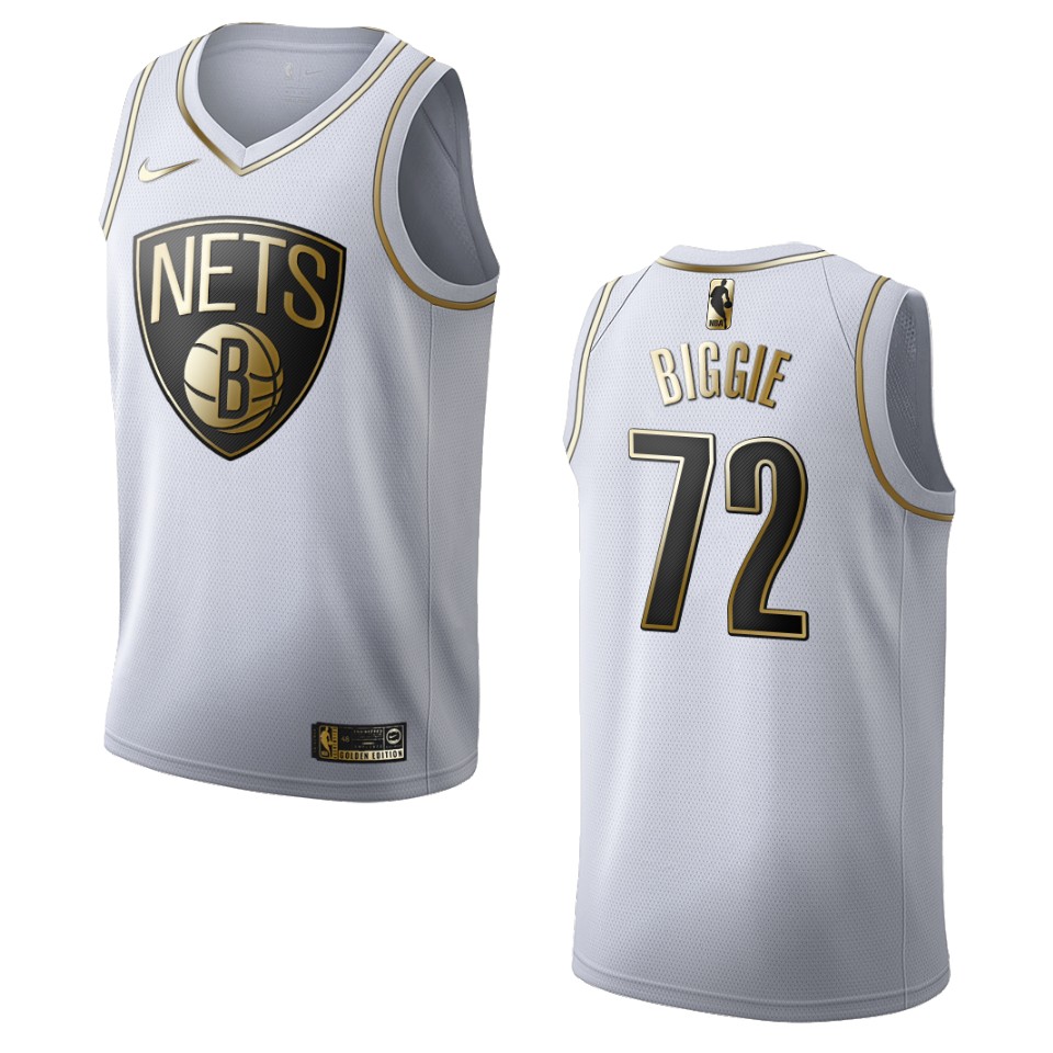 Men’s Brooklyn Nets #72 Biggie Smalls Golden Edition Basketball Jersey – White