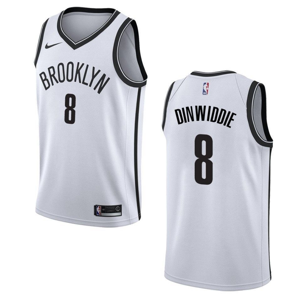 Men's Brooklyn Nets 8 Spencer Dinwiddie Association Swingman Basketball Jersey - White - JS957 