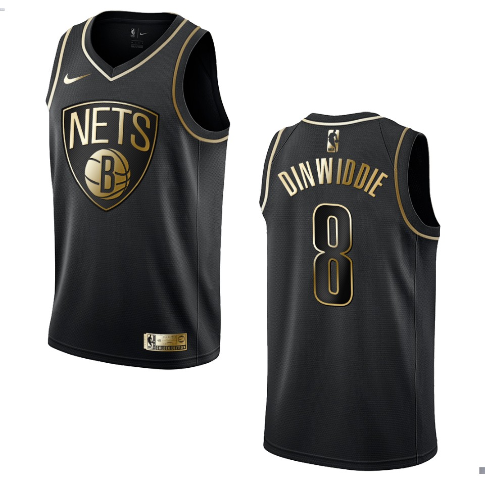 Men’s Brooklyn Nets #8 Spencer Dinwiddie Golden Edition Basketball Jersey – Black