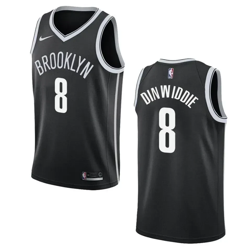 Men's Brooklyn Nets 8 Spencer Dinwiddie Icon Swingman Basketball Jersey - Black - JS308 