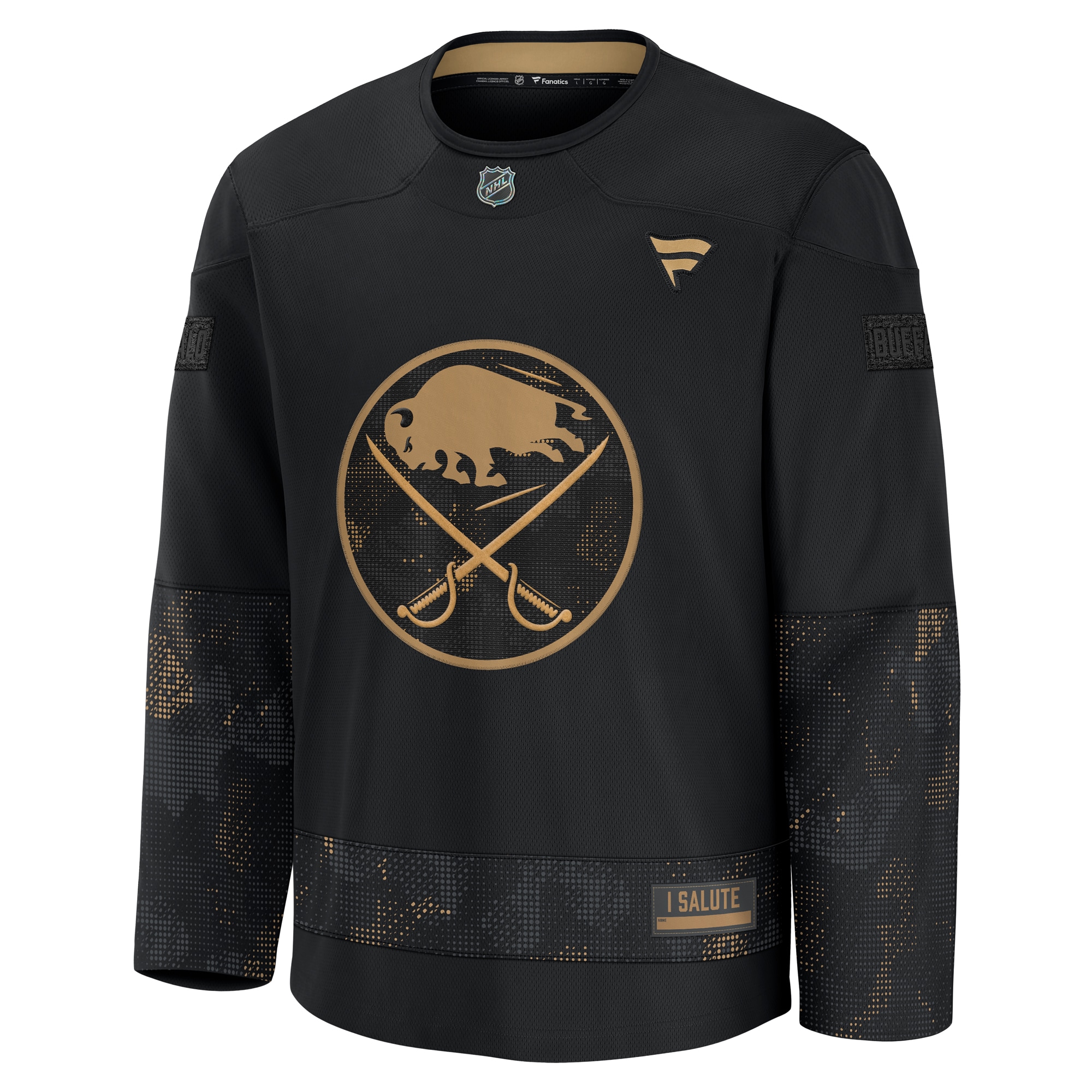 Alternative view of Men's Buffalo Sabres Black 2024 Military Appreciation Practice Hockey Jersey - JS654 