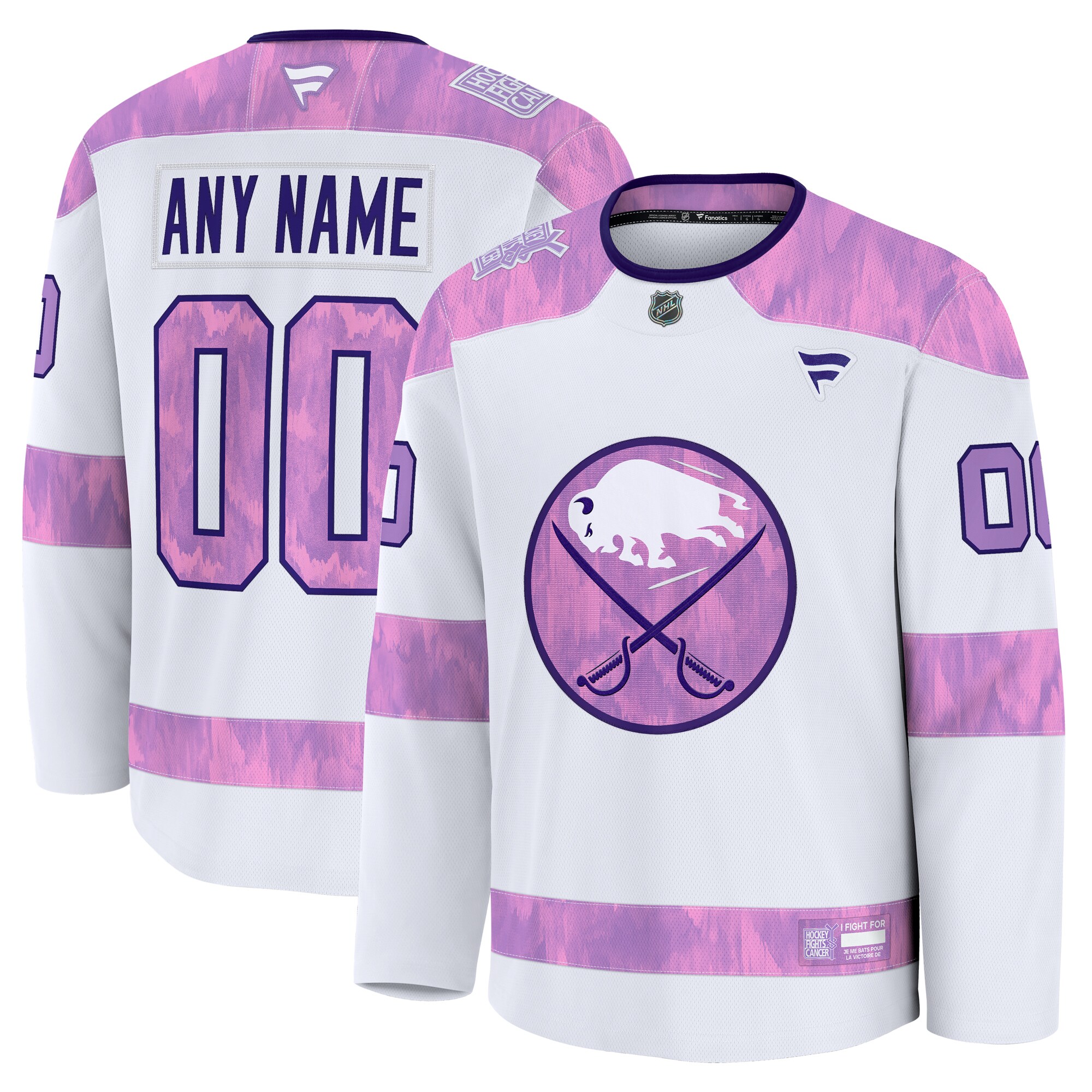 Men's Buffalo Sabres White 2024 Hockey Fights Cancer Custom Practice Hockey Jersey - JS245 