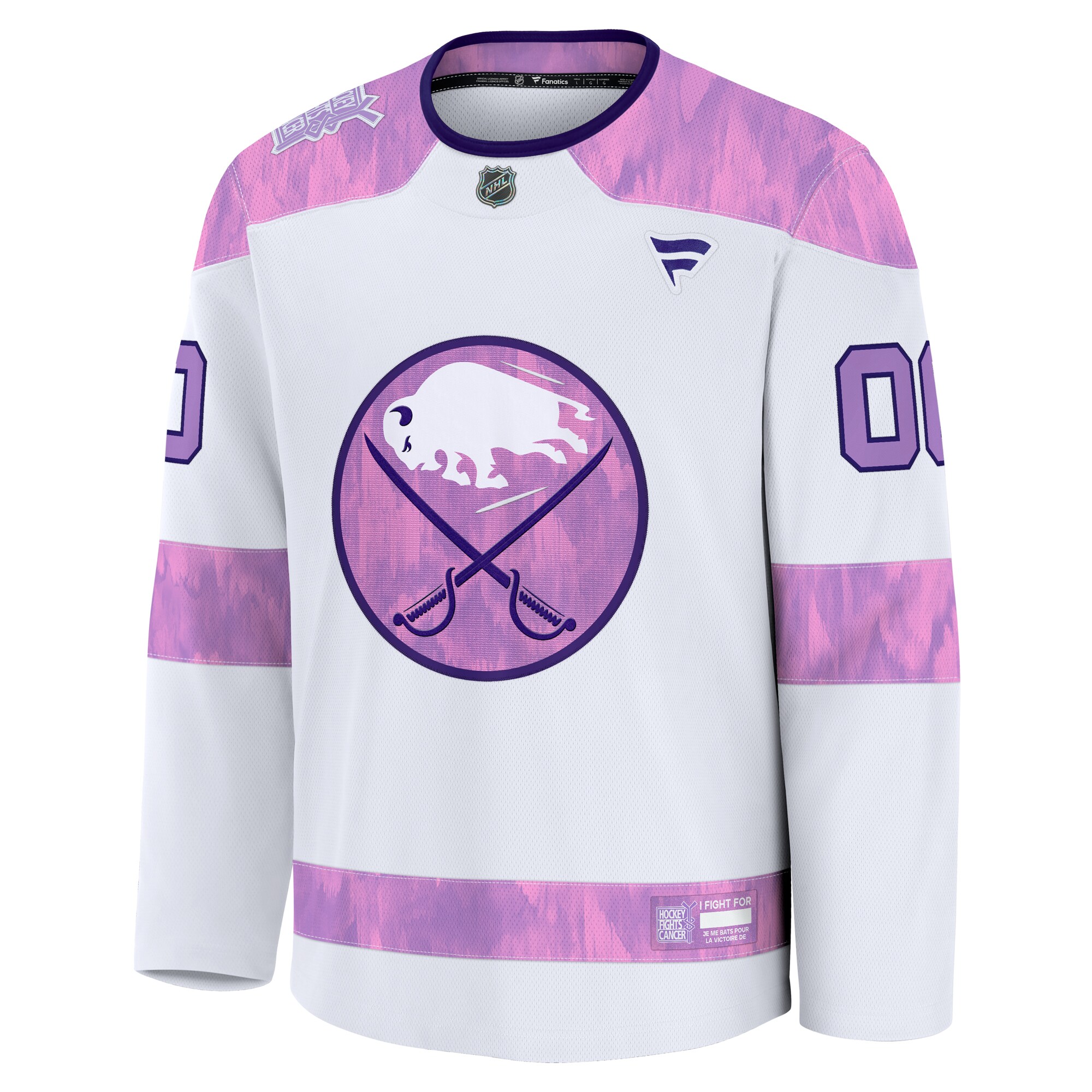 Alternative view of Men's Buffalo Sabres White 2024 Hockey Fights Cancer Custom Practice Hockey Jersey - JS245 