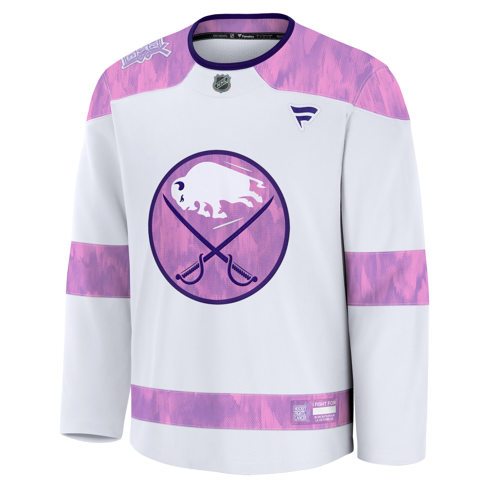 Alternative view of Men's Buffalo Sabres White 2024 Hockey Fights Cancer Practice Hockey Jersey - JS807 