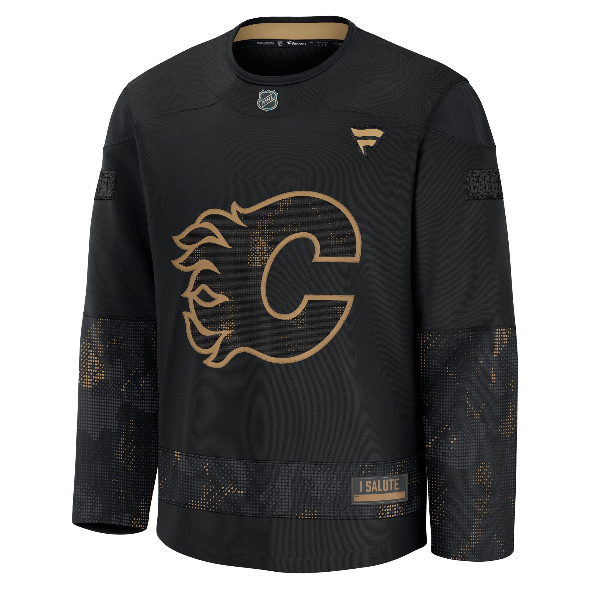 Alternative view of Men's Calgary Flames Black 2024 Military Appreciation Custom Practice Hockey Jersey - JS595 