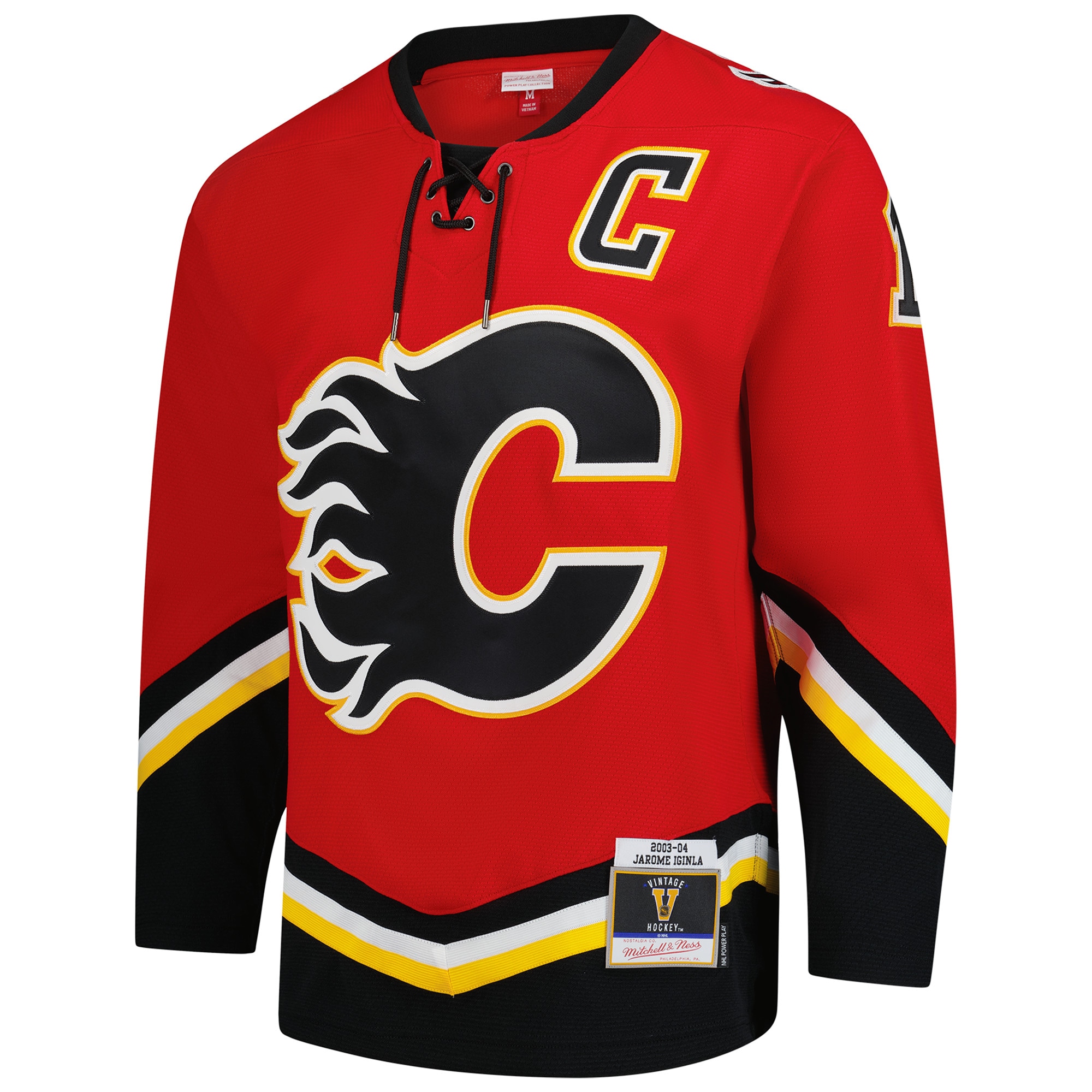 Alternative view of Men's Calgary Flames Jarome Iginla Mitchell & Ness Red 2003-04 Power Play Hockey Jersey - JS761 