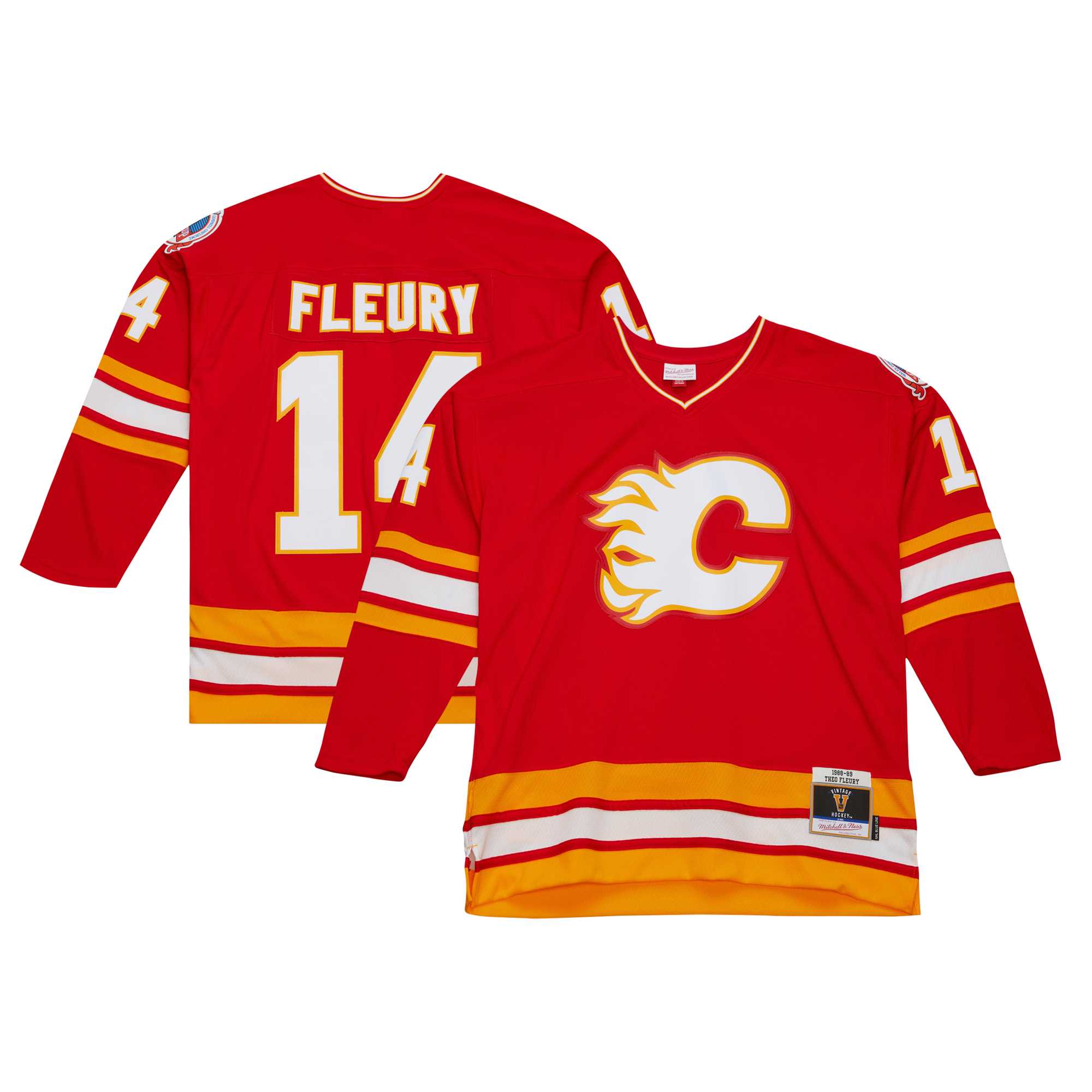 Men's Calgary Flames Theoren Fleury Mitchell & Ness Red 1988/89 Blue Line Player Hockey Jersey - JS184 