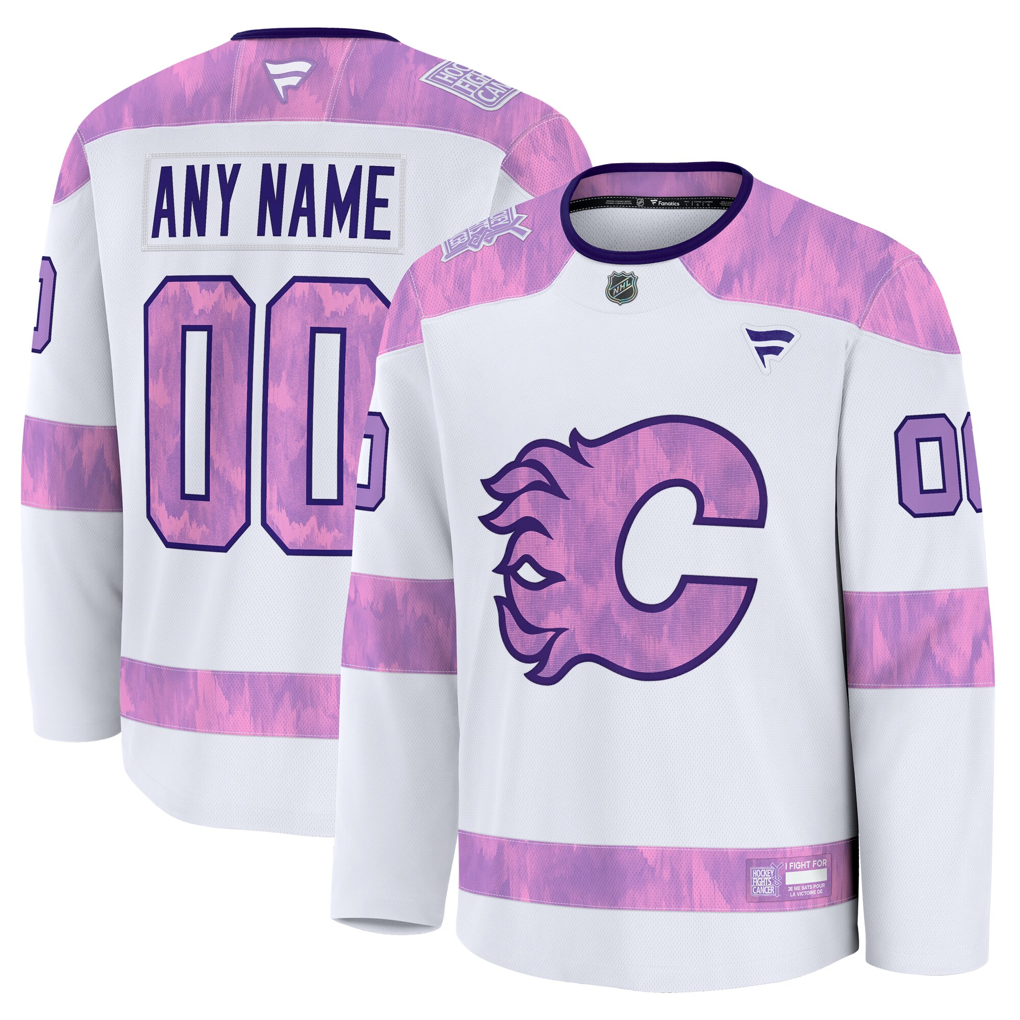 Men's Calgary Flames White 2024 Hockey Fights Cancer Custom Practice Hockey Jersey - JS517 