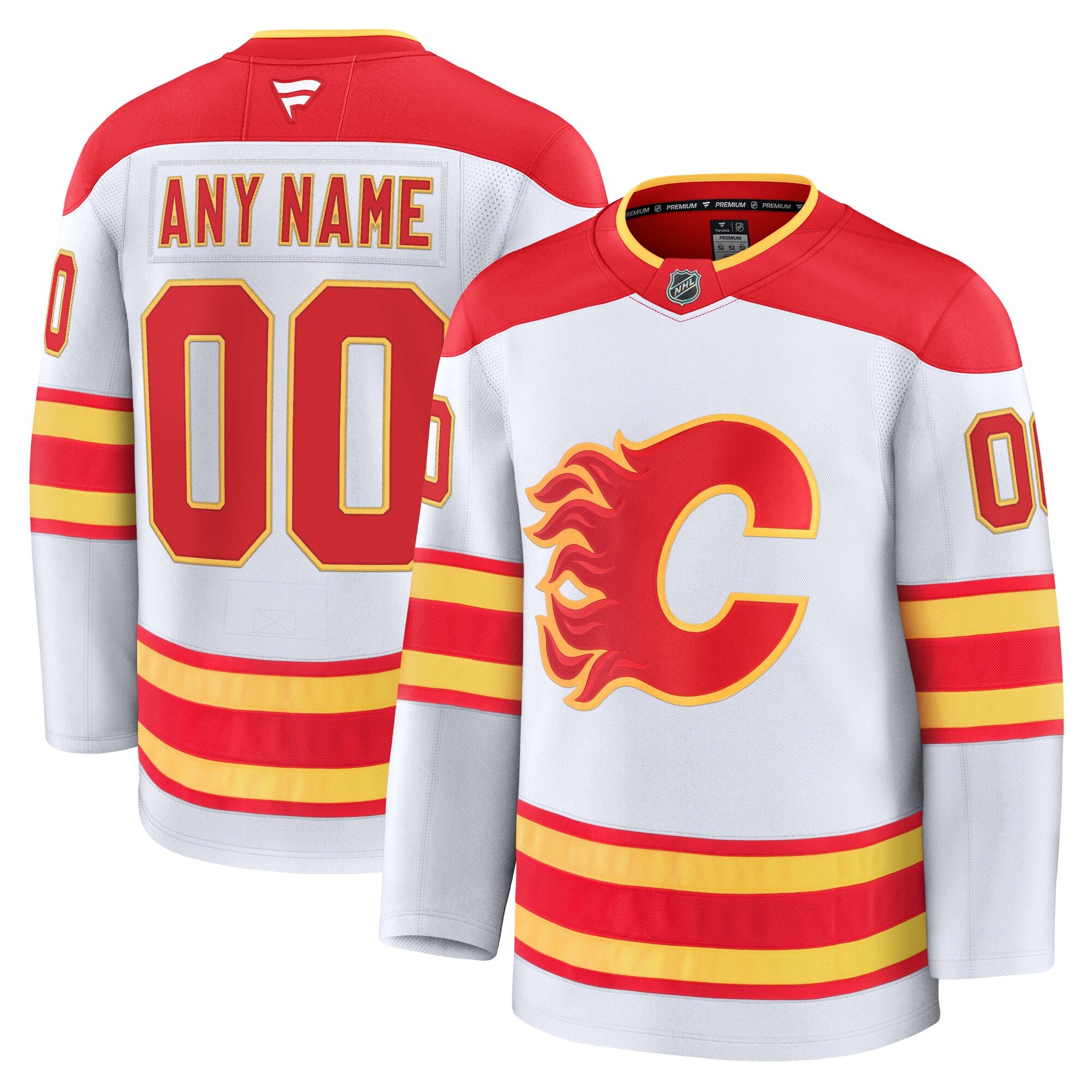 Men's Calgary Flames White Away Premium Custom Hockey Jersey - JS462 