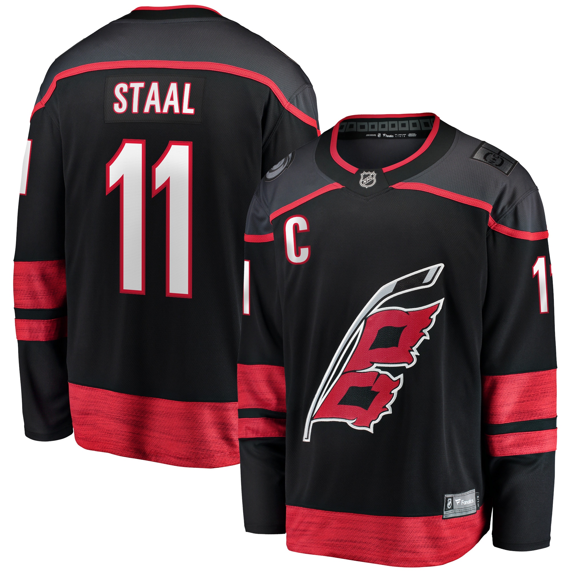 Men's Carolina Hurricanes Jordan Staal Black Home Captain Patch Breakaway Player Hockey Jersey - JS825 